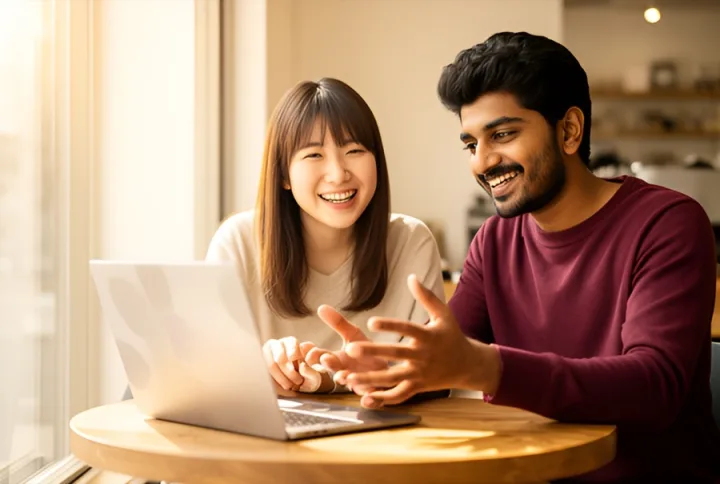 A student chatting with an AI assistant on a laptop