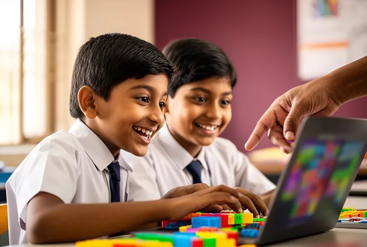 A young schoolchild writing a first Python program